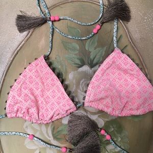 Patterned fringe Triangle bikini top
